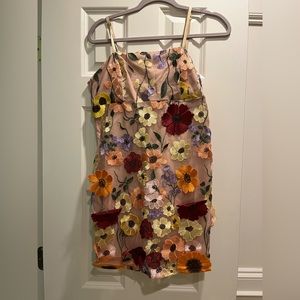 Dream World Floral Appliqué Adjustable Straps Mini Dress